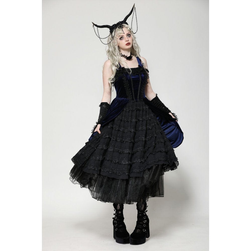 Darkinlove Women's Gothic Lolita Ruffled Lace Slip Dress Wedding Dress