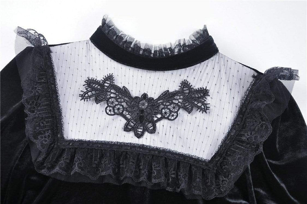 Darkinlove Women's Gothic lolita Sheer Square Collar Cute Tops