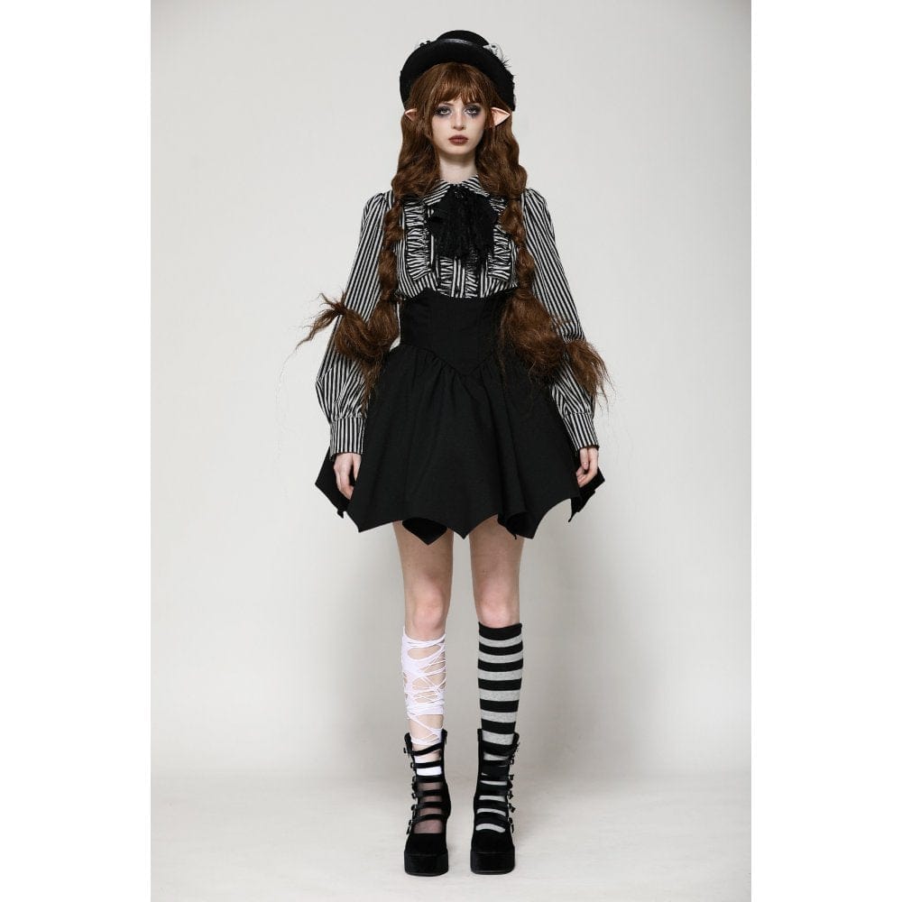 Darkinlove Women's Gothic Lolita Striped Long Sleeved Shirt Gray