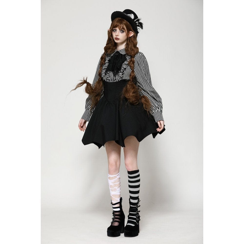 Darkinlove Women's Gothic Lolita Striped Long Sleeved Shirt Gray