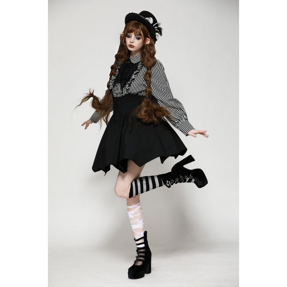 Darkinlove Women's Gothic Lolita Striped Long Sleeved Shirt Gray