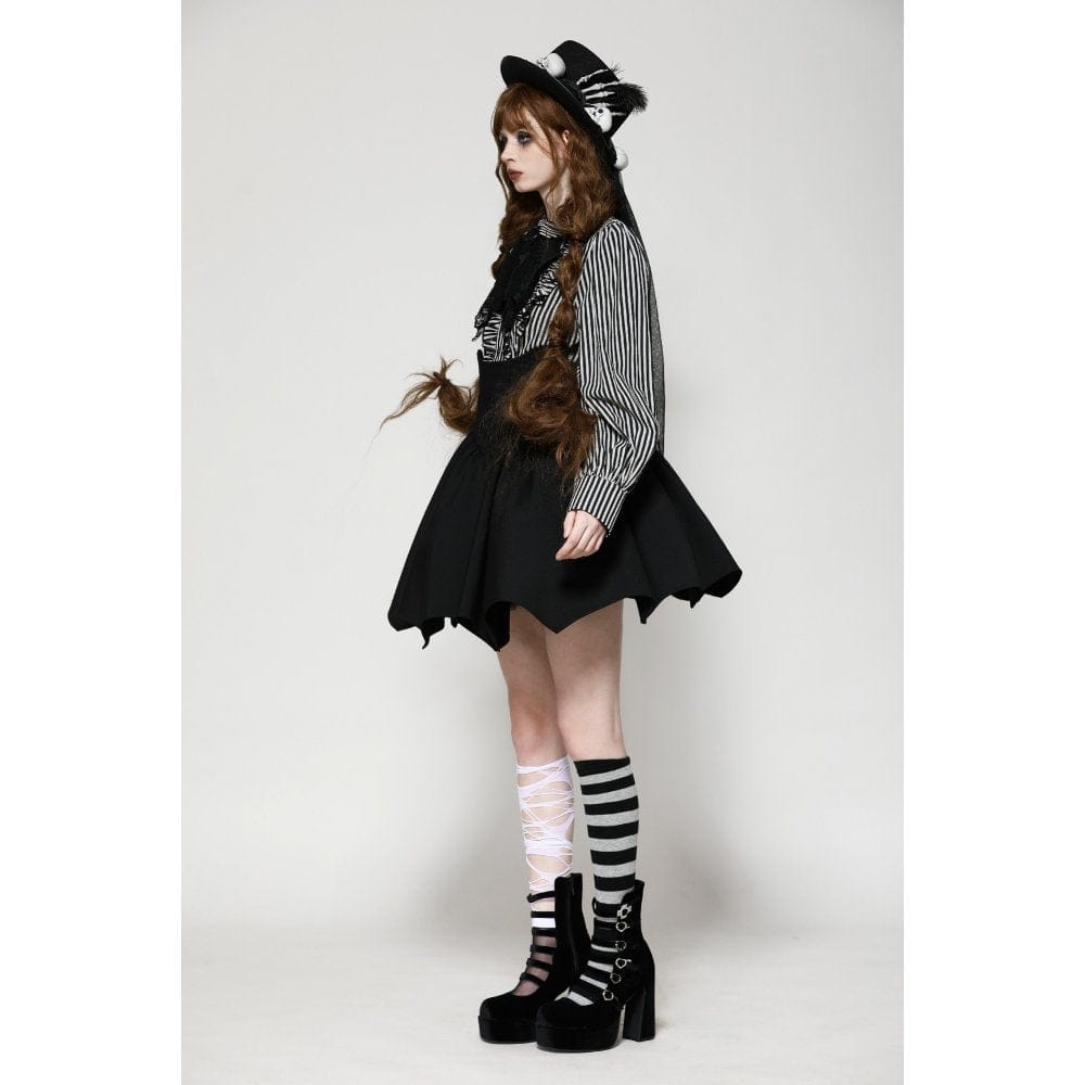 Darkinlove Women's Gothic Lolita Striped Long Sleeved Shirt Gray