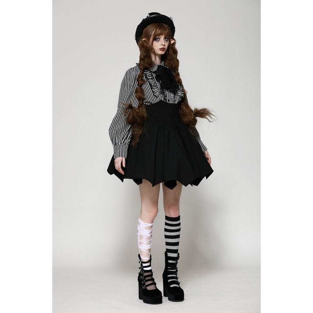 Darkinlove Women's Gothic Lolita Striped Long Sleeved Shirt Gray