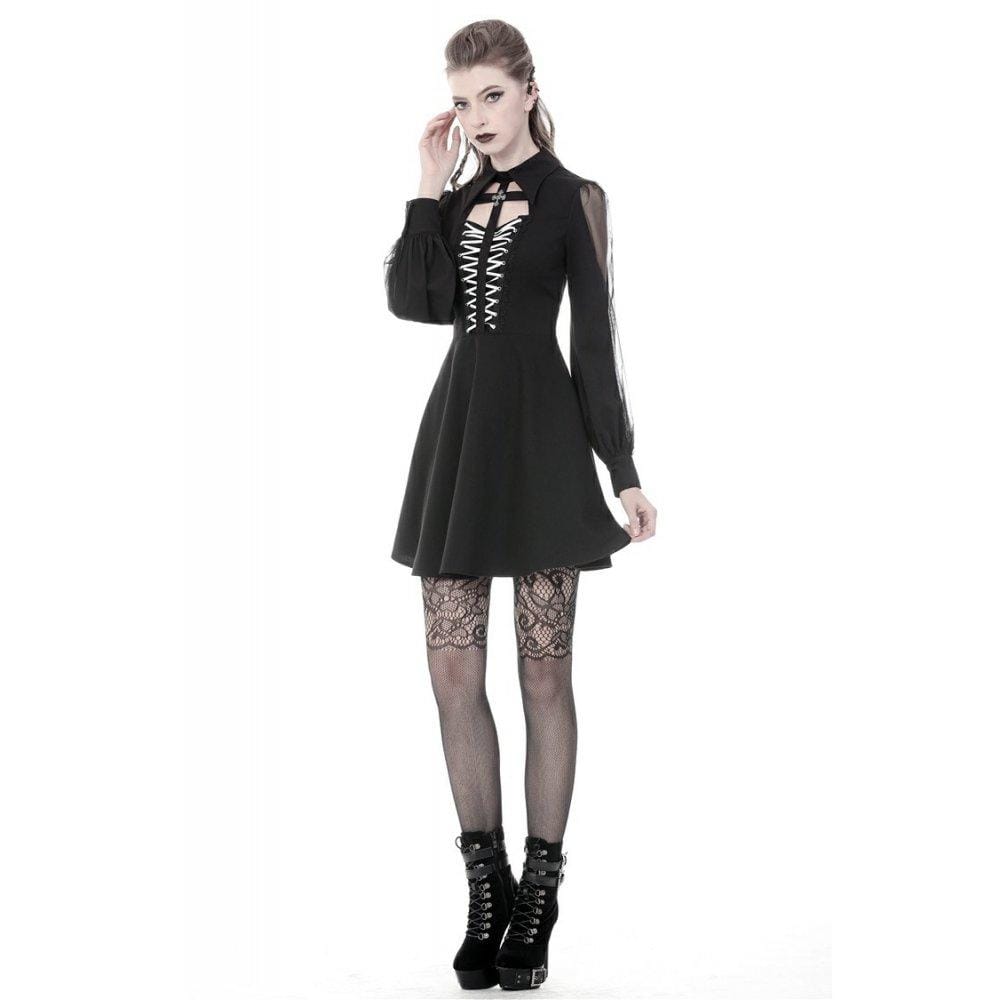 Darkinlove Women's Gothic Long Sleeved Coffin&Cross Front Dresses