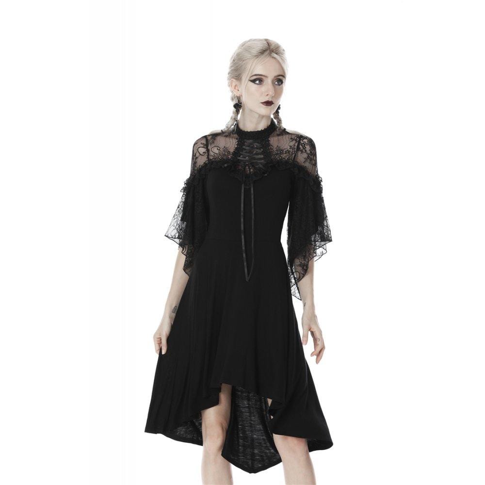 Darkinlove Women's Gothic Long Sleeved Floral Lace Shoulder Ruffled Dresses