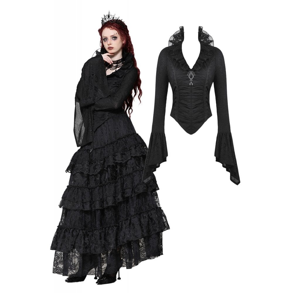 Darkinlove Women's Gothic Mesh Diamond Long Sleeved Shirt