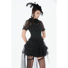 Darkinlove Women's Gothic Mesh Sheer Ruffled Short Sleeved Shirt