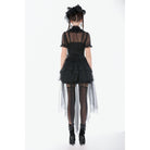 Darkinlove Women's Gothic Mesh Sheer Ruffled Short Sleeved Shirt