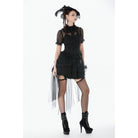 Darkinlove Women's Gothic Mesh Sheer Ruffled Short Sleeved Shirt