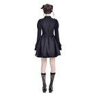 Darkinlove Women's Gothic Mesh Splice Mock Neck Layered Hem Puff Sleeve Short Dress