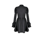 Darkinlove Women's Gothic Mesh Splice Mock Neck Layered Hem Puff Sleeve Short Dress