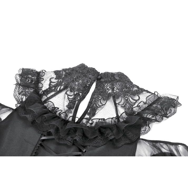 Darkinlove Women's Gothic Mesh Splice Ruffled Cutout Long Sleeve Dress
