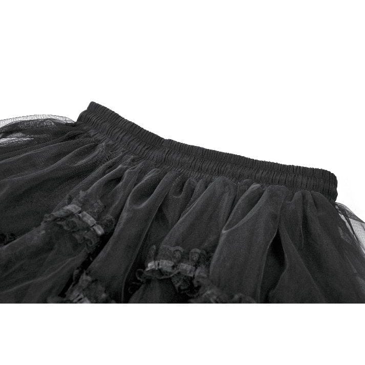 Darkinlove Women's Gothic Mesh Tailed Lace Pleated Skirt