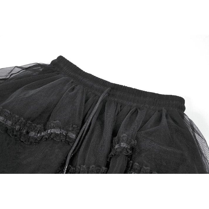 Darkinlove Women's Gothic Mesh Tailed Lace Pleated Skirt