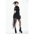 Darkinlove Women's Gothic Mesh Tailed Lace Pleated Skirt