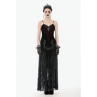 Darkinlove Women's Gothic Metal Chain Contrast Color Velvet Overbust Corset