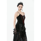 Darkinlove Women's Gothic Metal Chain Contrast Color Velvet Overbust Corset