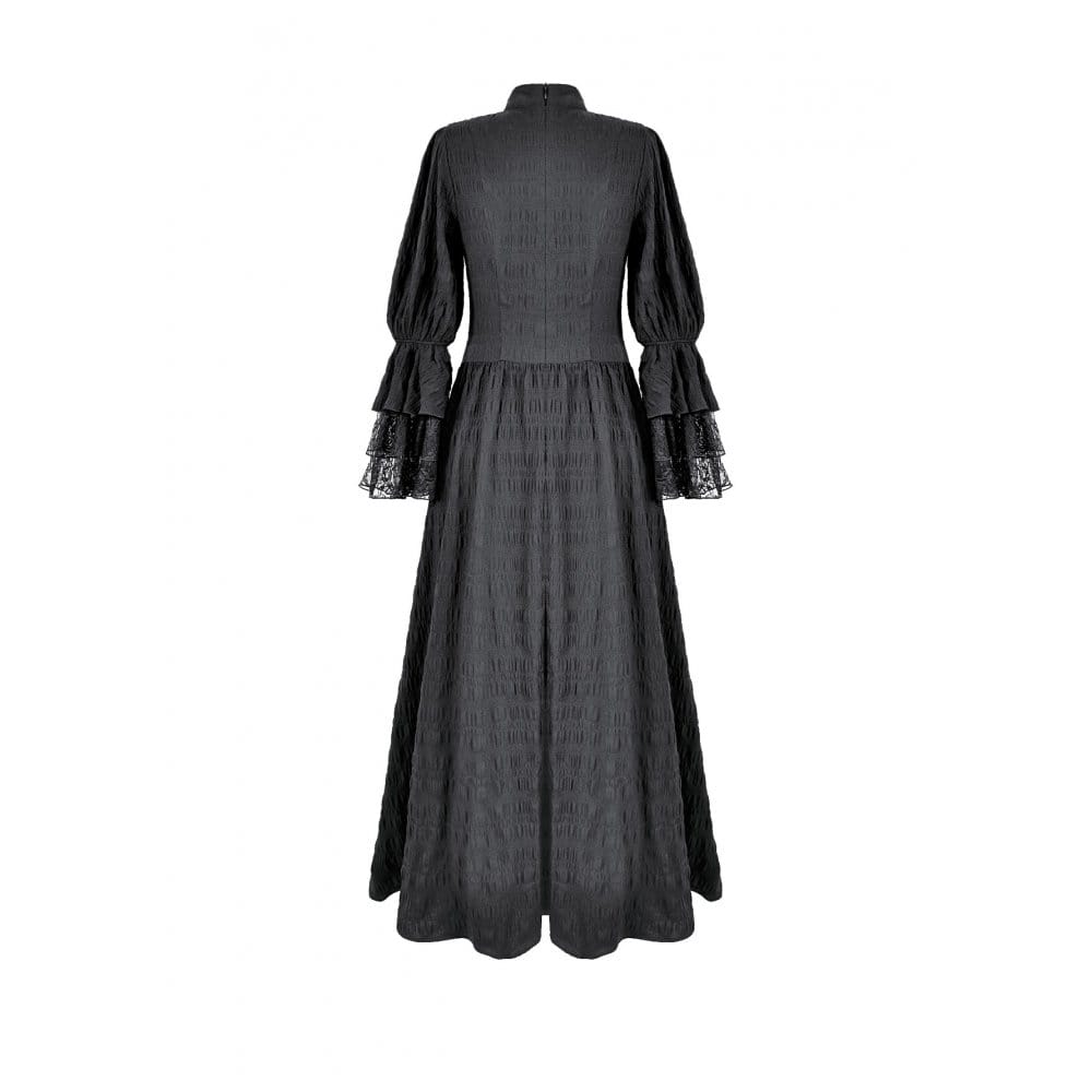 Darkinlove Women's Gothic Mock Neck Guipure Lace Bell Sleeve Maxi Dress