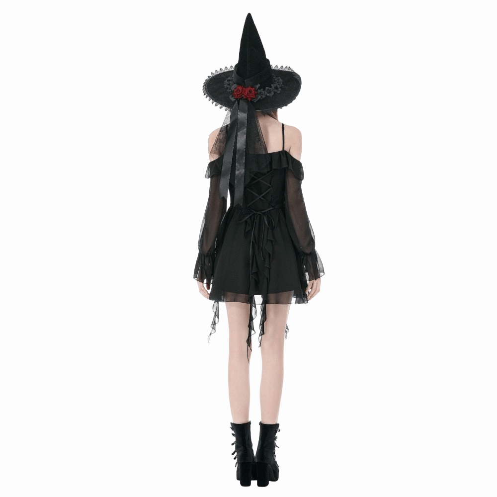 Darkinlove Women's Gothic Moon Layered Ruffled Off Shoulder Slip Dress