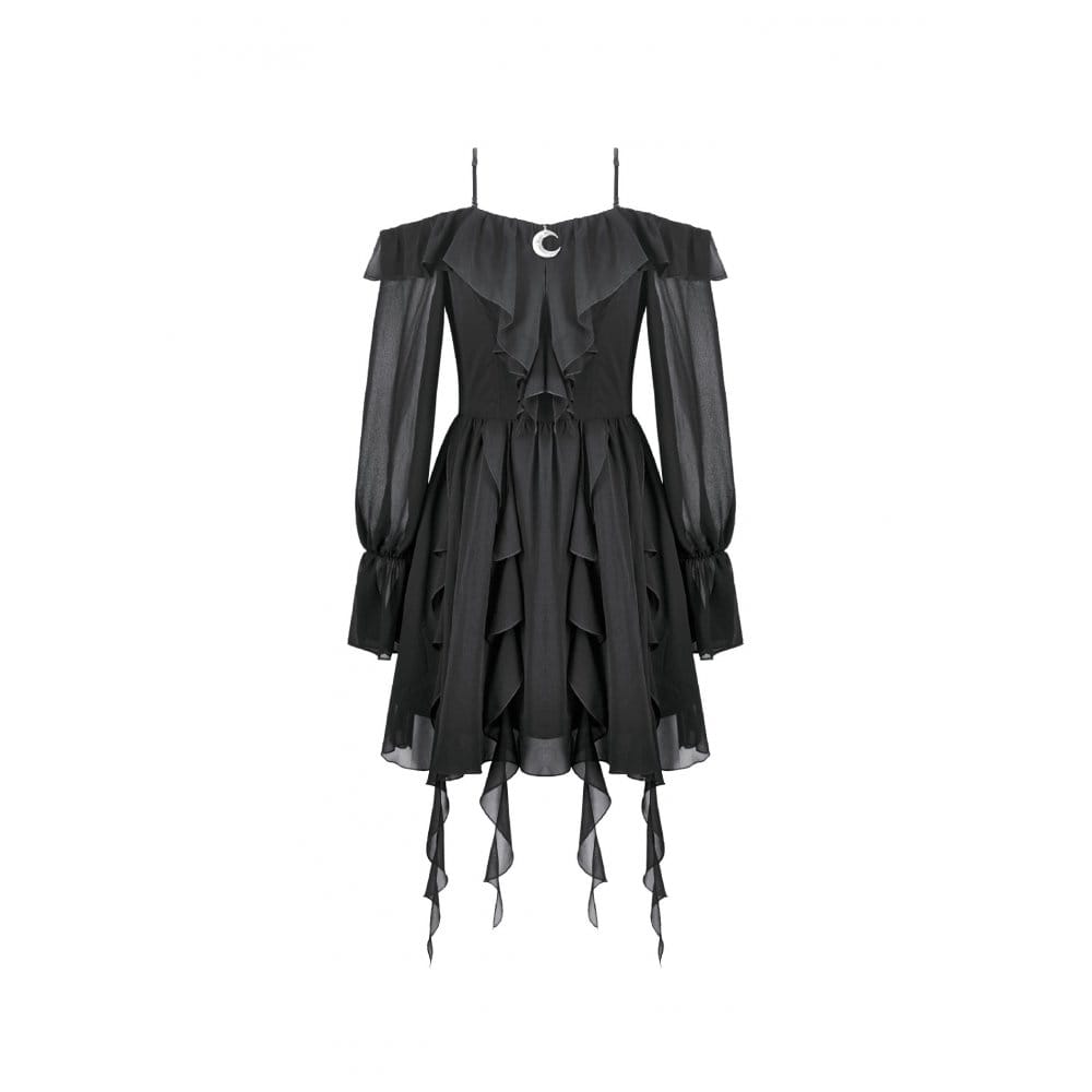 Darkinlove Women's Gothic Moon Layered Ruffled Off Shoulder Slip Dress