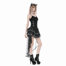 Darkinlove Women's Gothic Multilayer Buckle Straps Lace Patchwork Tank Top