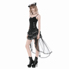 Darkinlove Women's Gothic Multilayer Buckle Straps Lace Patchwork Tank Top