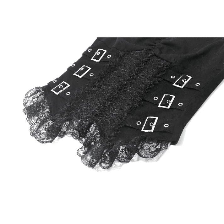 Darkinlove Women's Gothic Multilayer Buckle Straps Lace Patchwork Tank Top