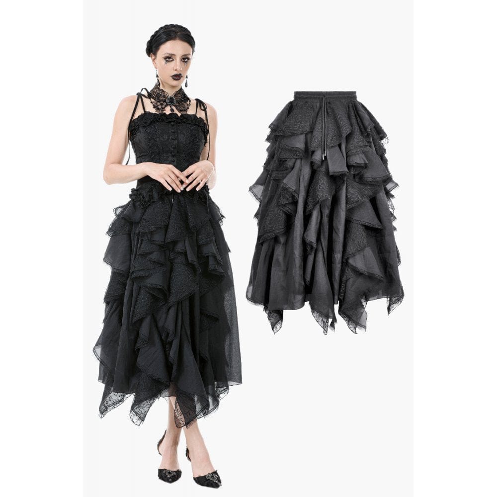 Darkinlove Women's Gothic Multilayer Chiffon Maxi Skirt