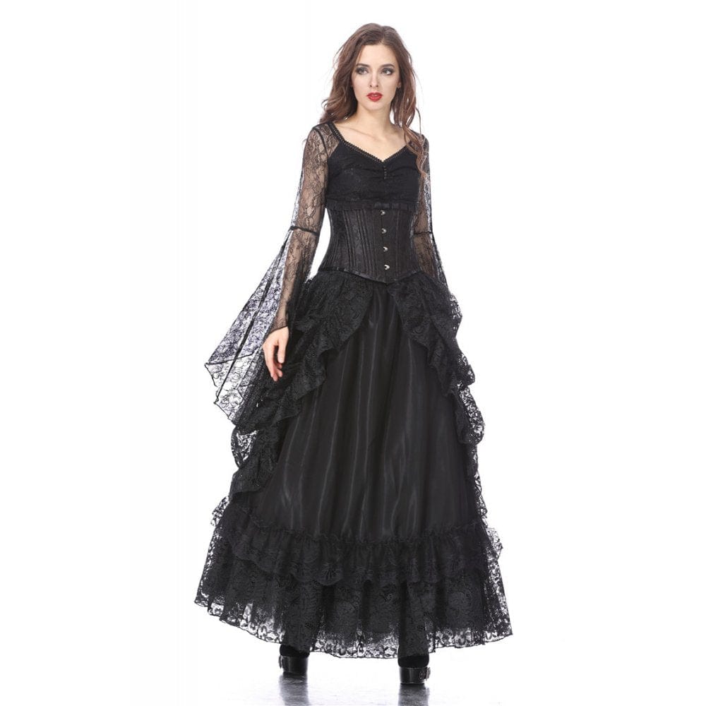 Darkinlove Women's Gothic Multilayer Lace Maxi Skirt