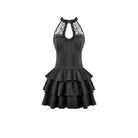 Darkinlove Women's Gothic Multilayer Ruffled Cutout Halter Dress