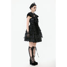 Darkinlove Women's Gothic Multilayer Ruffles Lace Velet Slip Dress