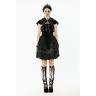 Darkinlove Women's Gothic Multilayer Ruffles Lace Velet Slip Dress