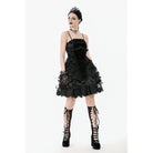 Darkinlove Women's Gothic Multilayer Ruffles Lace Velet Slip Dress