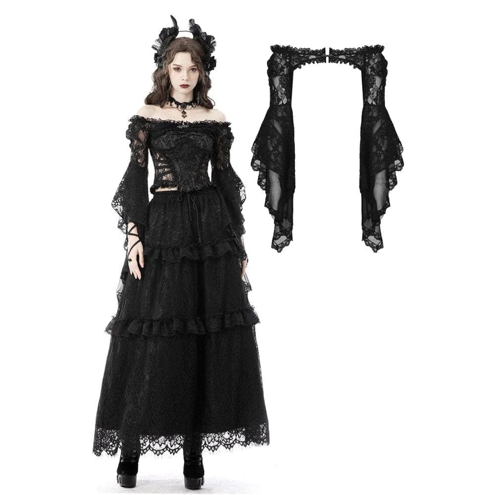 Darkinlove Women's Gothic Off Shoulder Flare Sleeved Floral Mesh Cape