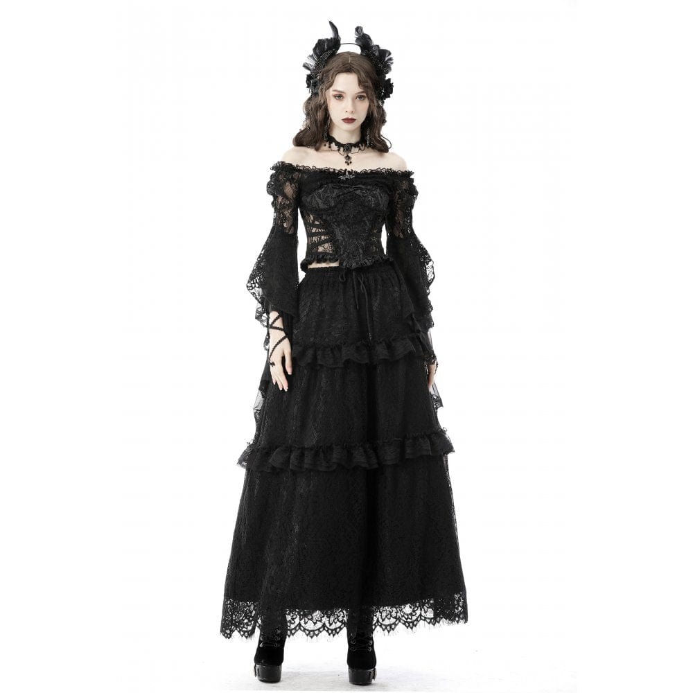 Darkinlove Women's Gothic Off Shoulder Flare Sleeved Floral Mesh Cape