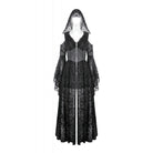 Darkinlove Women's Gothic Off-shoulder Flare Sleeved Hooded Maxi Dress Black