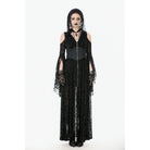 Darkinlove Women's Gothic Off-shoulder Flare Sleeved Hooded Maxi Dress Black