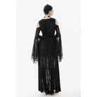 Darkinlove Women's Gothic Off-shoulder Flare Sleeved Hooded Maxi Dress Black