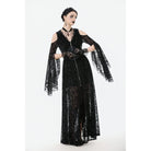 Darkinlove Women's Gothic Off-shoulder Flare Sleeved Hooded Maxi Dress Black