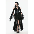 Darkinlove Women's Gothic Off-shoulder Flare Sleeved Hooded Maxi Dress Black