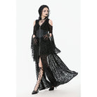 Darkinlove Women's Gothic Off-shoulder Flare Sleeved Hooded Maxi Dress Black