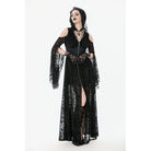 Darkinlove Women's Gothic Off-shoulder Flare Sleeved Hooded Maxi Dress Black