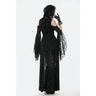 Darkinlove Women's Gothic Off-shoulder Flare Sleeved Hooded Maxi Dress Black