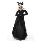 Darkinlove Women's Gothic Off Shoulder Flared Sleeved Crop Top