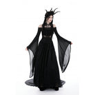 Darkinlove Women's Gothic Off Shoulder Lace-up Mesh Blouse