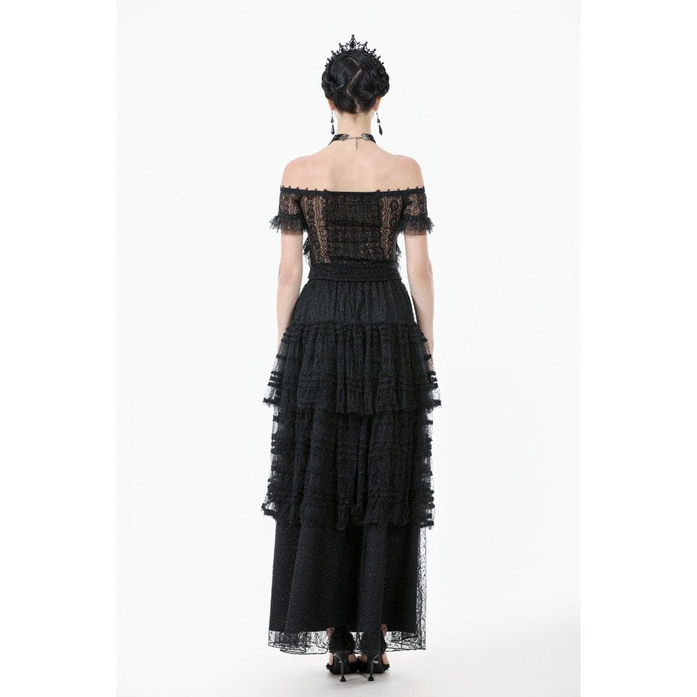Darkinlove Women's Gothic Off Shoulder Ruffles Lace Top
