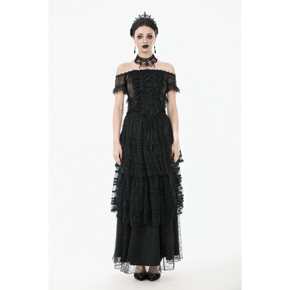 Darkinlove Women's Gothic Off Shoulder Ruffles Lace Top