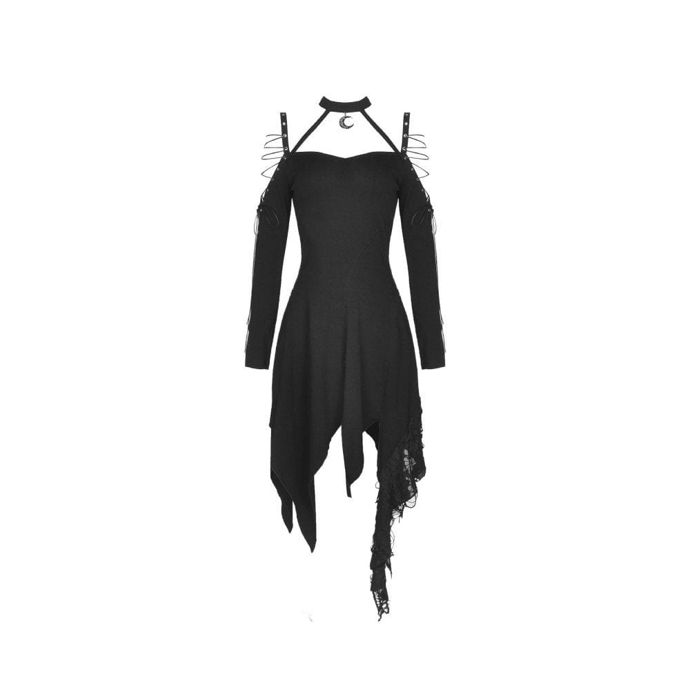 Darkinlove Women's Gothic Off-shoulders Ripped Slip Dresses