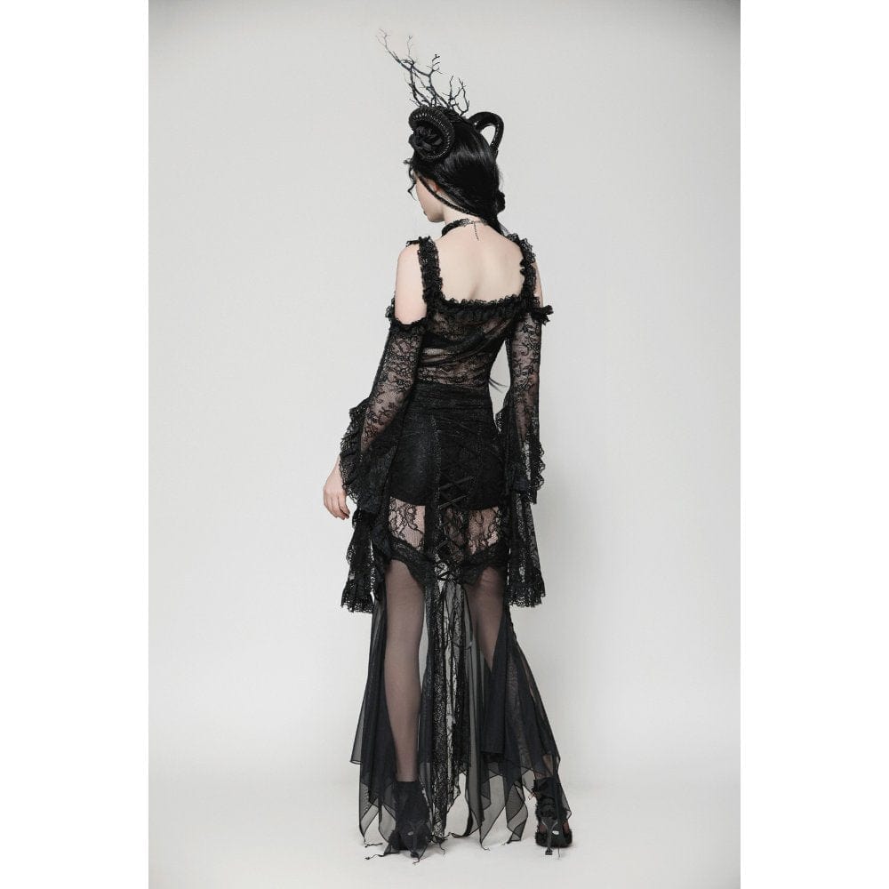 Darkinlove Women's Gothic Off-the-Shoulder Flared Sleeved Lace Shirt