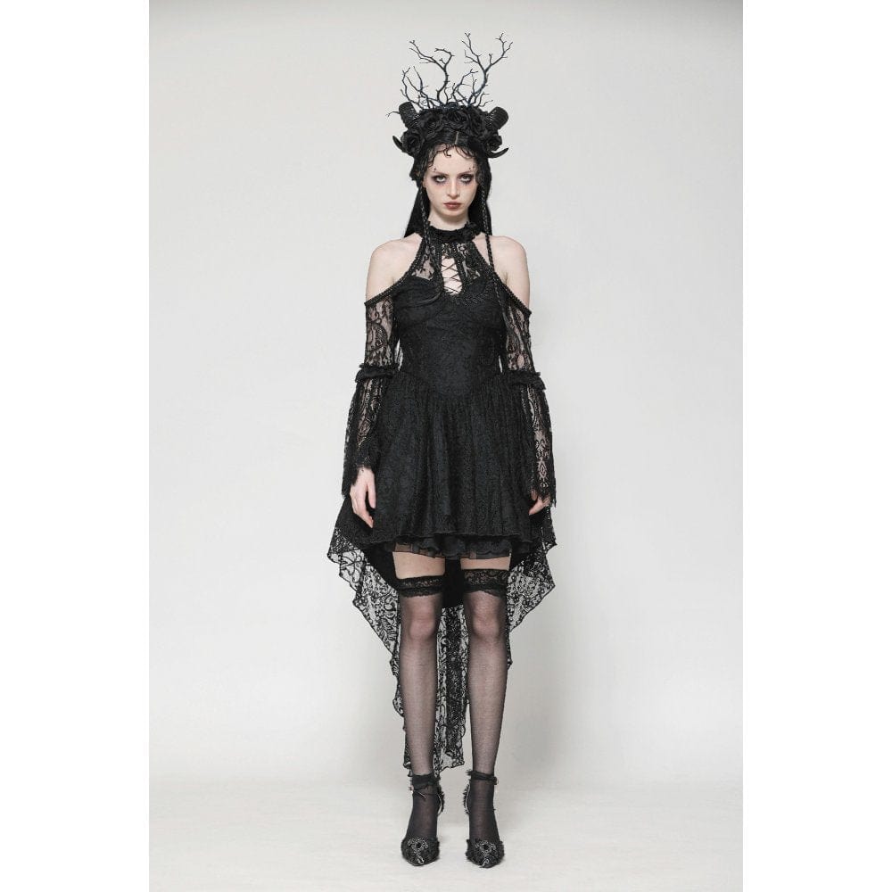 Darkinlove Women's Gothic Off-the-Shoulder High/Low Lace Evening Dress